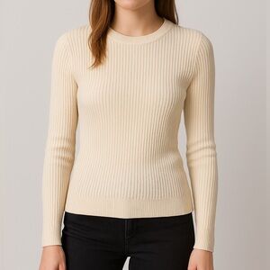 🆕 Treasure & Bond Ribbed Sweater XS Cream Stretch Soft Knit Top Minimalist $59